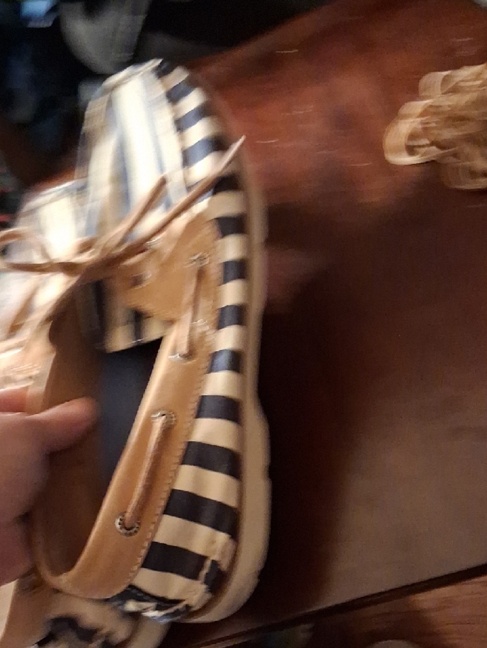 Sperry Navy and Tan Striped Canvas Boat Shoes - Picture 5 of 8